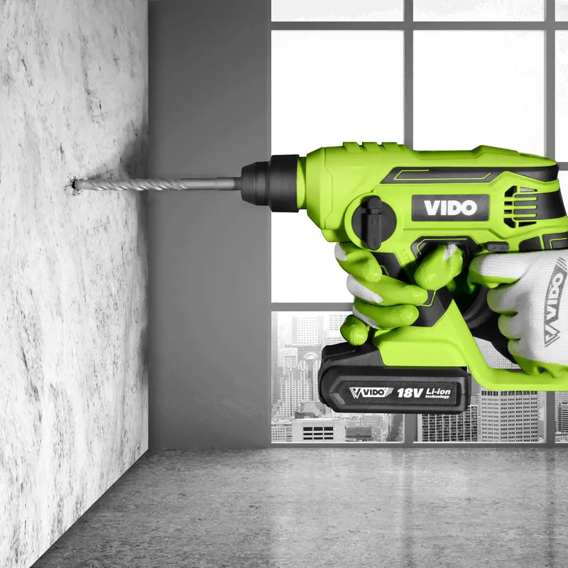 VIDO Industrial quality 18v 2Ah rechargeable Li-ion battery cordless rotary power tool hammer drill Battery powered tools