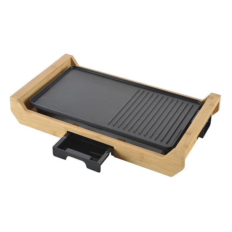 Hot Sell Portable Electric Grill Pan Hot Plate Wooden Electric Smoke-less Grill