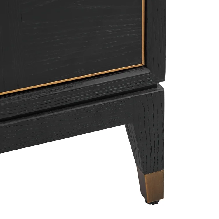MRS WOODS Vintage Parquet Solid Oak Wood Black Sideboard Modern Credenza Buffet Table