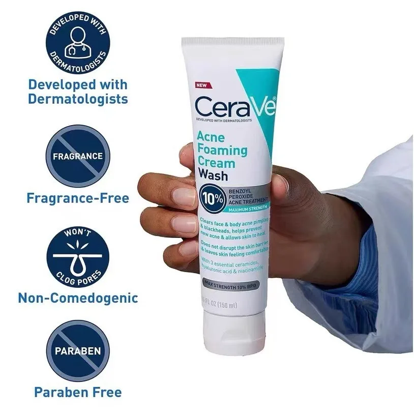 Cera Ve 150ML 4% Benzoyl Peroxide Face Deep Cleansing Acne Foaming Cream Cleanser