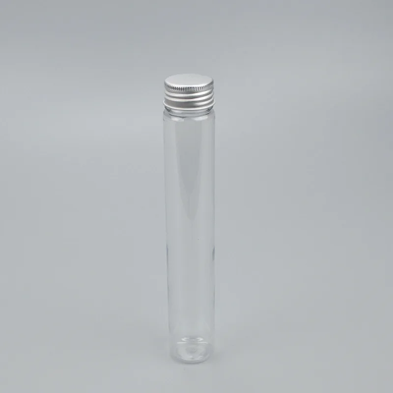 In Stock 50ml Candy Flat Bottom Clear Plastic Test Tube with Aluminum Lid