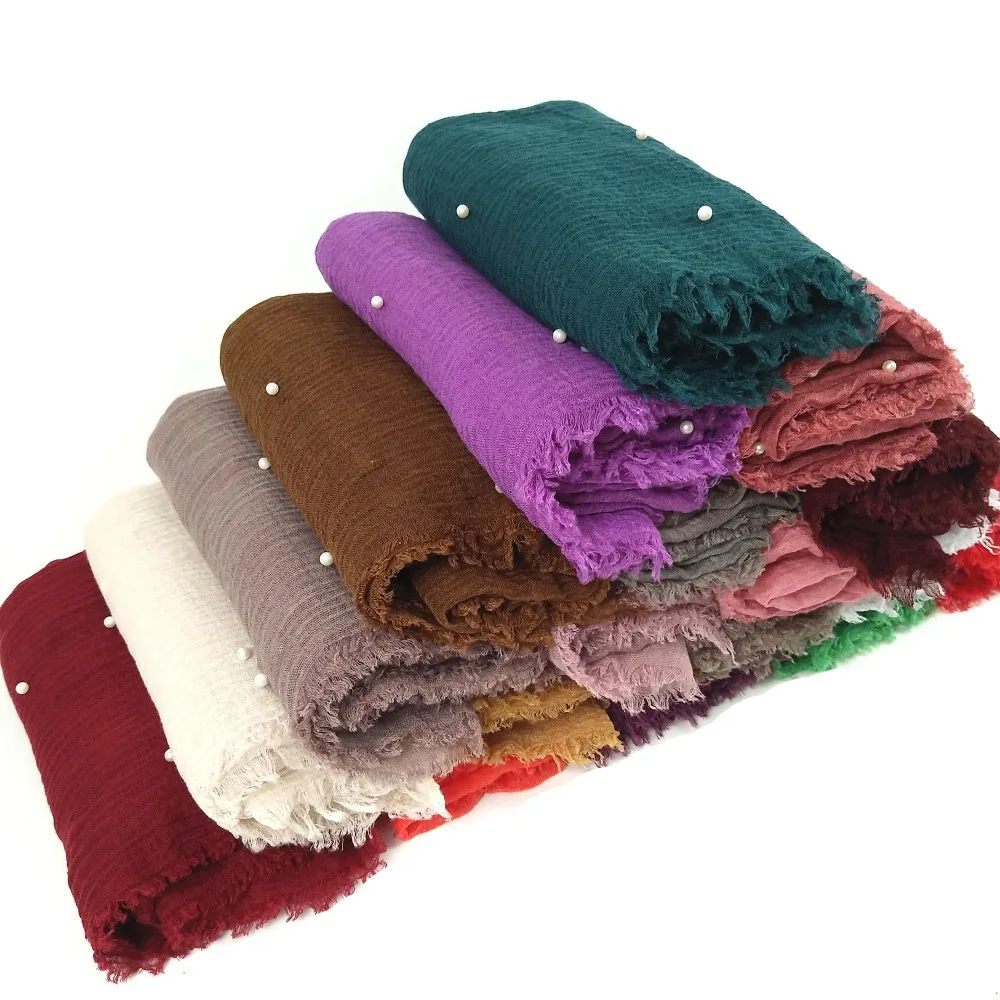 Малазийские Стразы с жемчугом мусульманская шаль Хиджаб Женский простой шифоновый шарф хиджаб