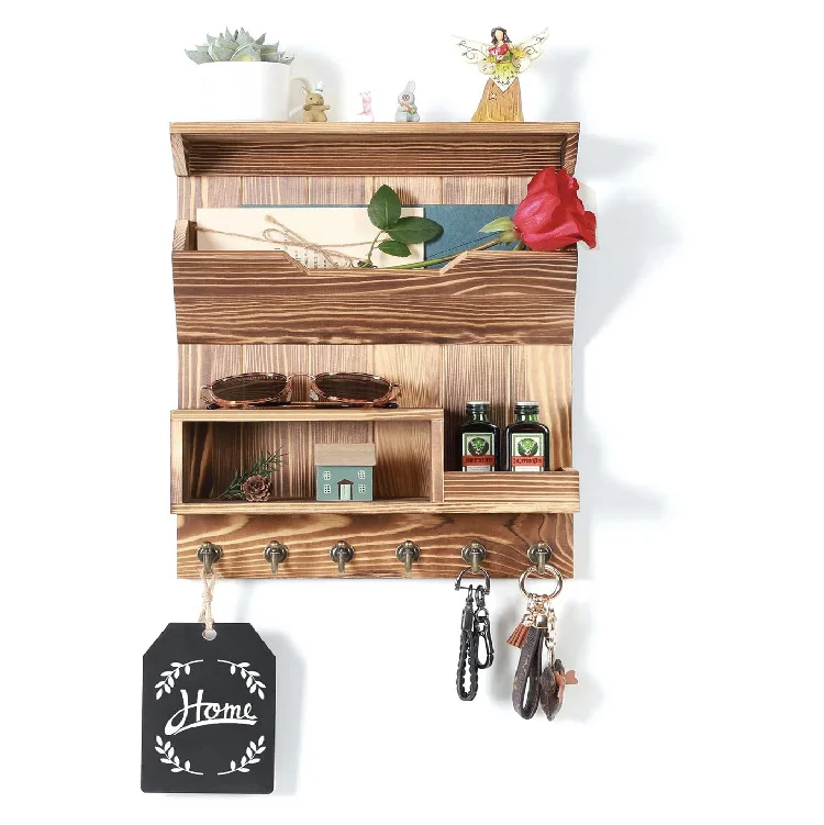 Rustic wood Wall-Mounted Mail Organizer, Key and Mail Holder s, Key Racks