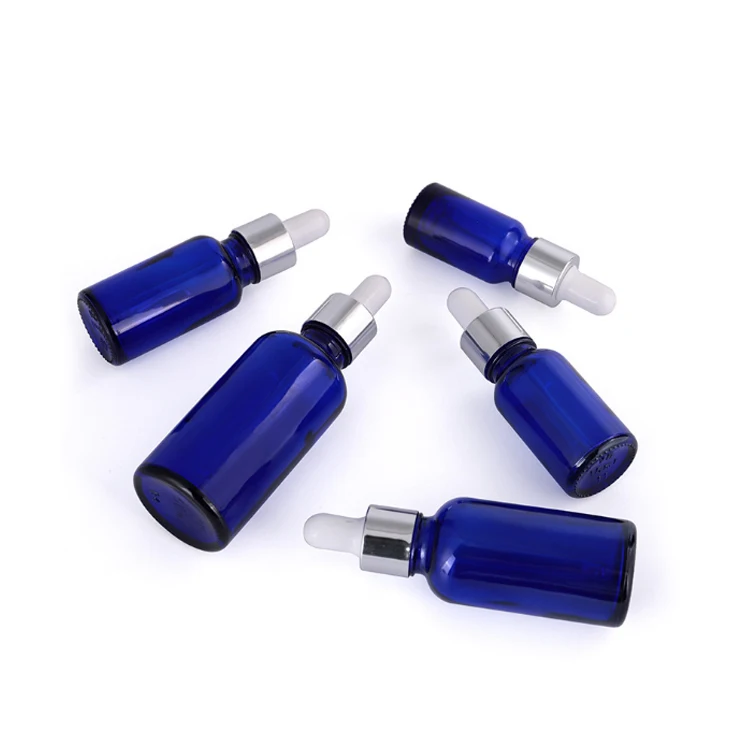 
Cobalt blue glass eye droppers bottles cosmetics packaging empty bottle with silver cap for essential oil 