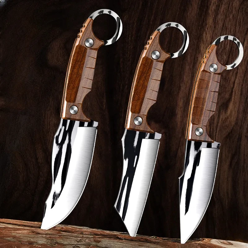 Meat Cleaver Sharp Mini Chefs Knife Carbon Steel Handmade Blade Boning Knife Outdoor Hunting Camping Knife