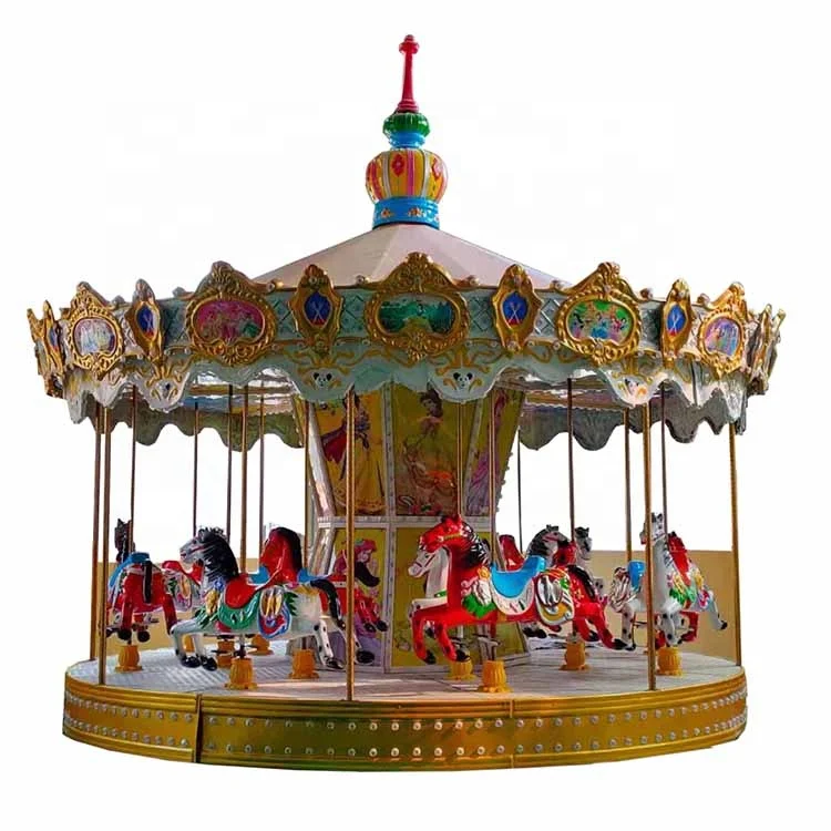 Factory Direct Sales Amusement Park Rides Entertainment Bottom Drive 16P Fiberglass Carousel Rides for Kids