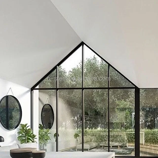 Crittal double glazed tempered glass matte black powder coated steel doors and windows with grill design