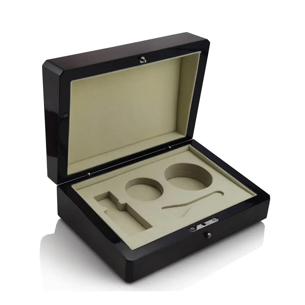QFS Old Fashioned Wood Container Big Packaging Lacquer Paint Black Cosmetic Gift Storage Wooden Box Lid Rectangle Jewelry Craft