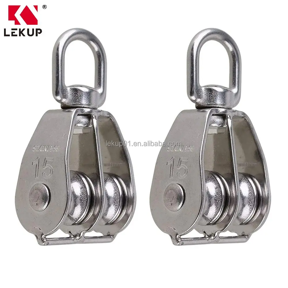 Stainless Steel Rope Roller Pulley Crane Cable Pulley Roller Double Pulley Block for Wire Cable Loading