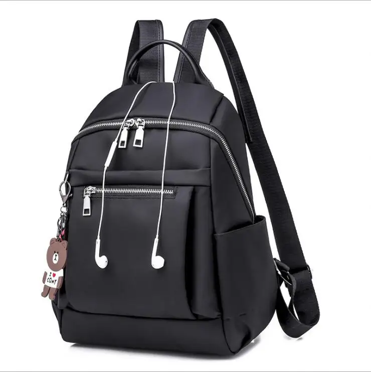 2021 Newest Black Anti Theft Urban Ladies Backpack With Earphone Hole Fashion Travel Easy Carry Tote Backpack With Toy