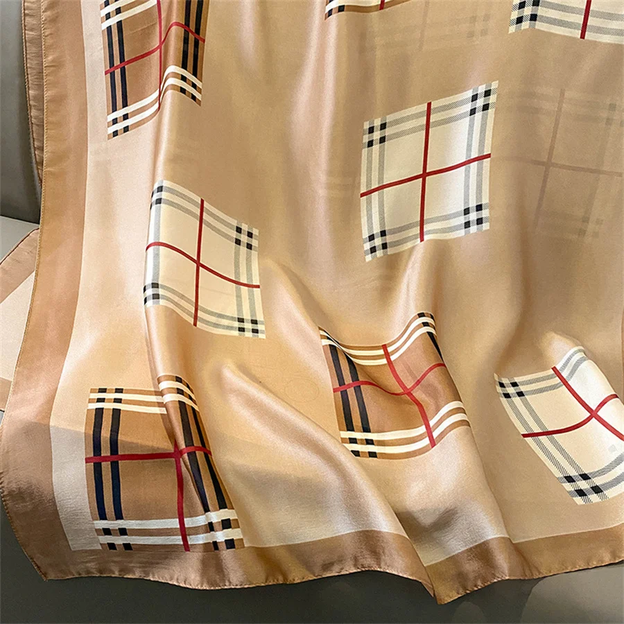 Attractive Checked Classic Hijab Imitated Cappa Miracle Floral Elegant Luxury Silk Scarves prints