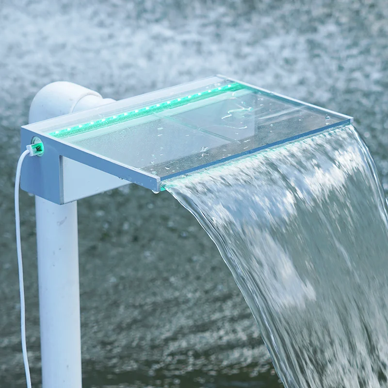 Landscape Fixed Mounted Water Descent Acrylic Fountain Garden Spillway Swimming Pool Led Waterfall Lights