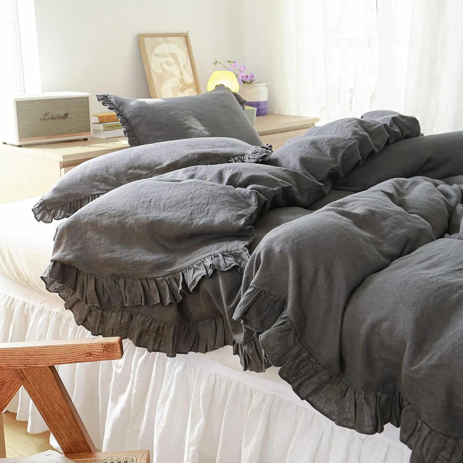 100% Linen Duvet Cover Set 3 Pcs Natural French Flax Blush Pink Duvet Cover Breathable Linen Bedding Comforter 2 Pillowcases