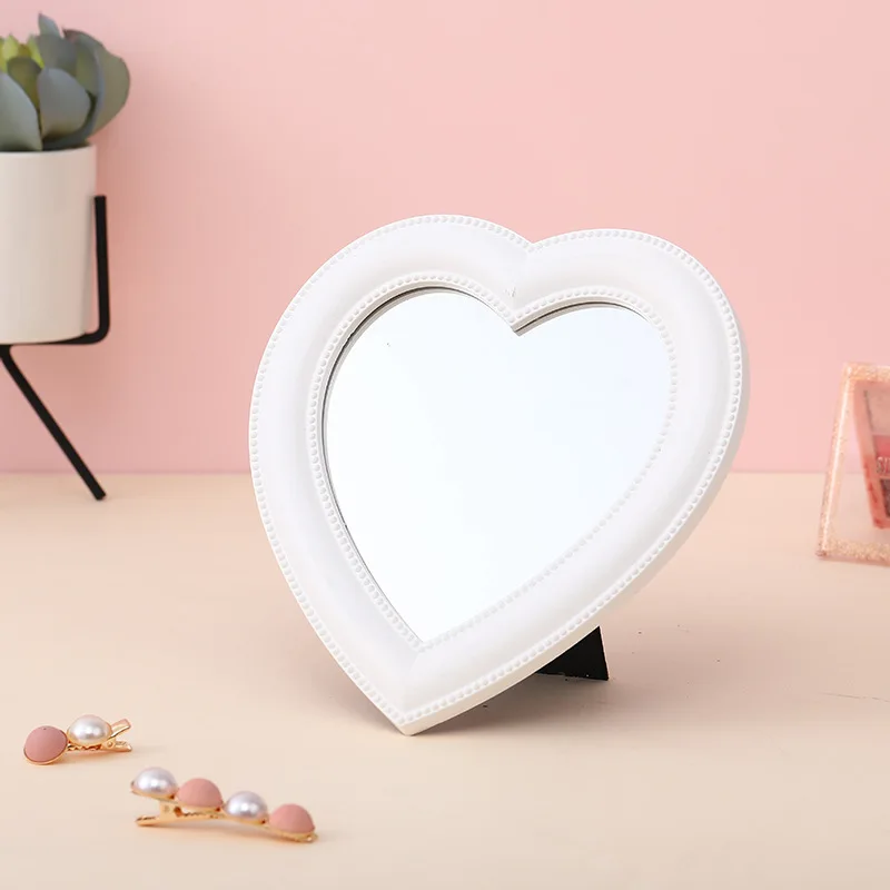 Pink Heart Shaped Makeup Mirror Custom Logo Tabletop Wall Mirror Vanity Mirror