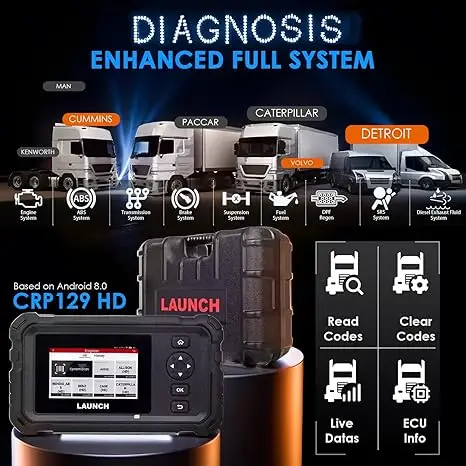 Launch CRP129 HD 24 В сверхмощный инструмент для сканирования грузовиков расширитель элитной дизельной техники считыватель кодов коммерческих автомобилей сканер OBD2