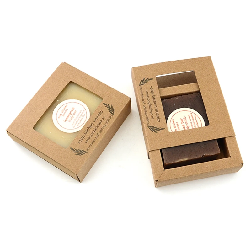2023 Custom Logo Kraft Paper Handmade Soap Bar Box with Window Kraft Soap Box Packaging