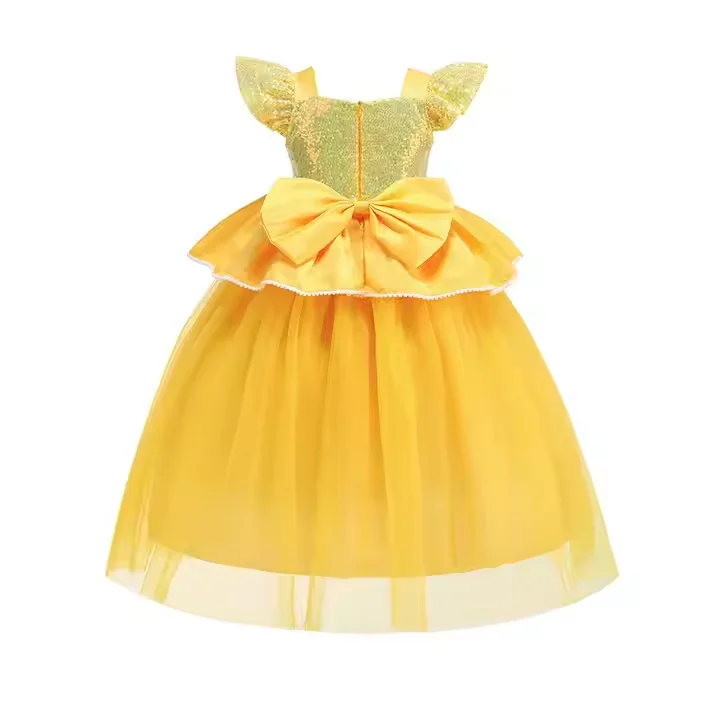 Party Birthday Clothes Yellow Kids Beauty the Beast Belle Belle Dresses up Princess Cosplay Costume for Girls Children