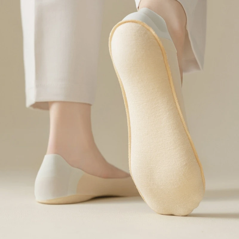 two colors splicing fashion women summer invisible cooling breathable hosiery customized ice silk cotton spring no show socks