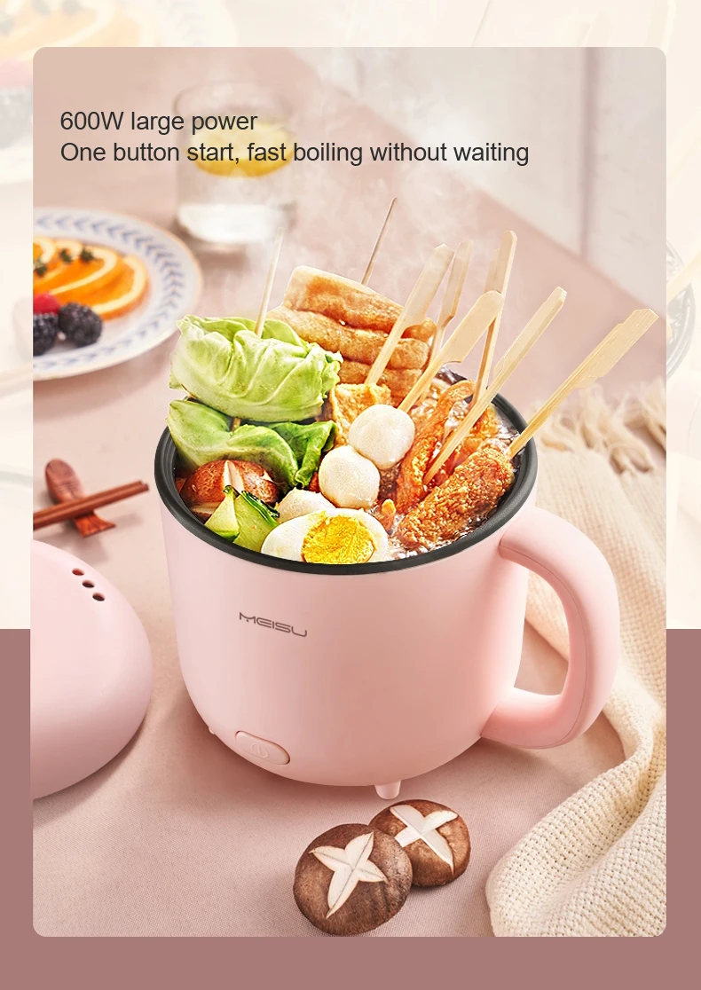 Multi-function Automatic Ramen Mini Electric Hot Pot Stainless Steel Rapid Electric Noodle Cooker with Free Rack