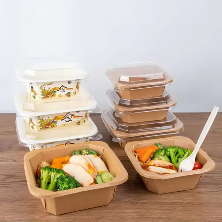 Food Restaurant New Design Take out food container White Kraft octagonal paper bowl Square Rectangle kraft paper salad box