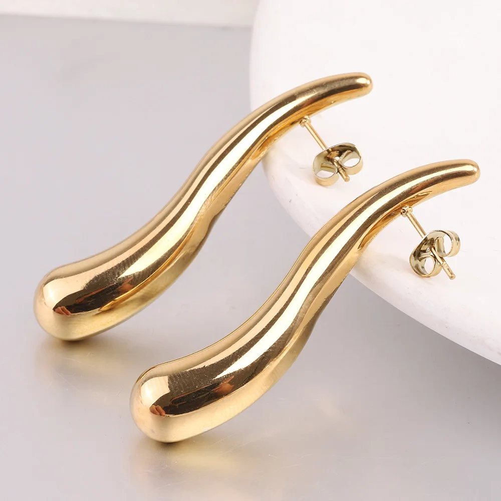 MECYLIFE Ins Fashion Pepper Shape Women Stud Earrings 18K Gold Plated Stainless Steel Earrings
