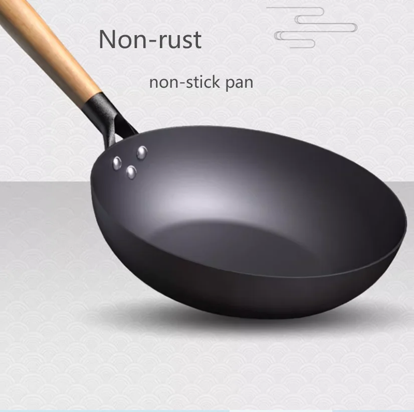 Cast Iron Enamel Kitchen Pan Thickening Wok and Frying Pan with Lid Non-Coated Non-Rust for Gas Induction Stove for Cooking