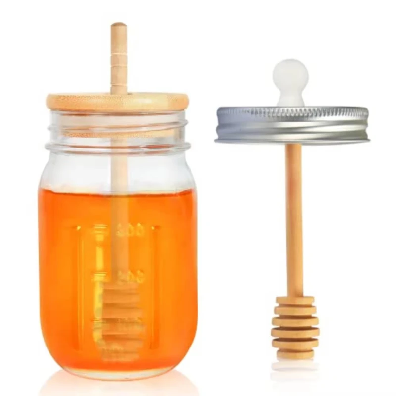 Best Sale Wooden Honey Dipper Stick Stirring BeeTaking Wooden Stirring Stick 16oz Honey Pot