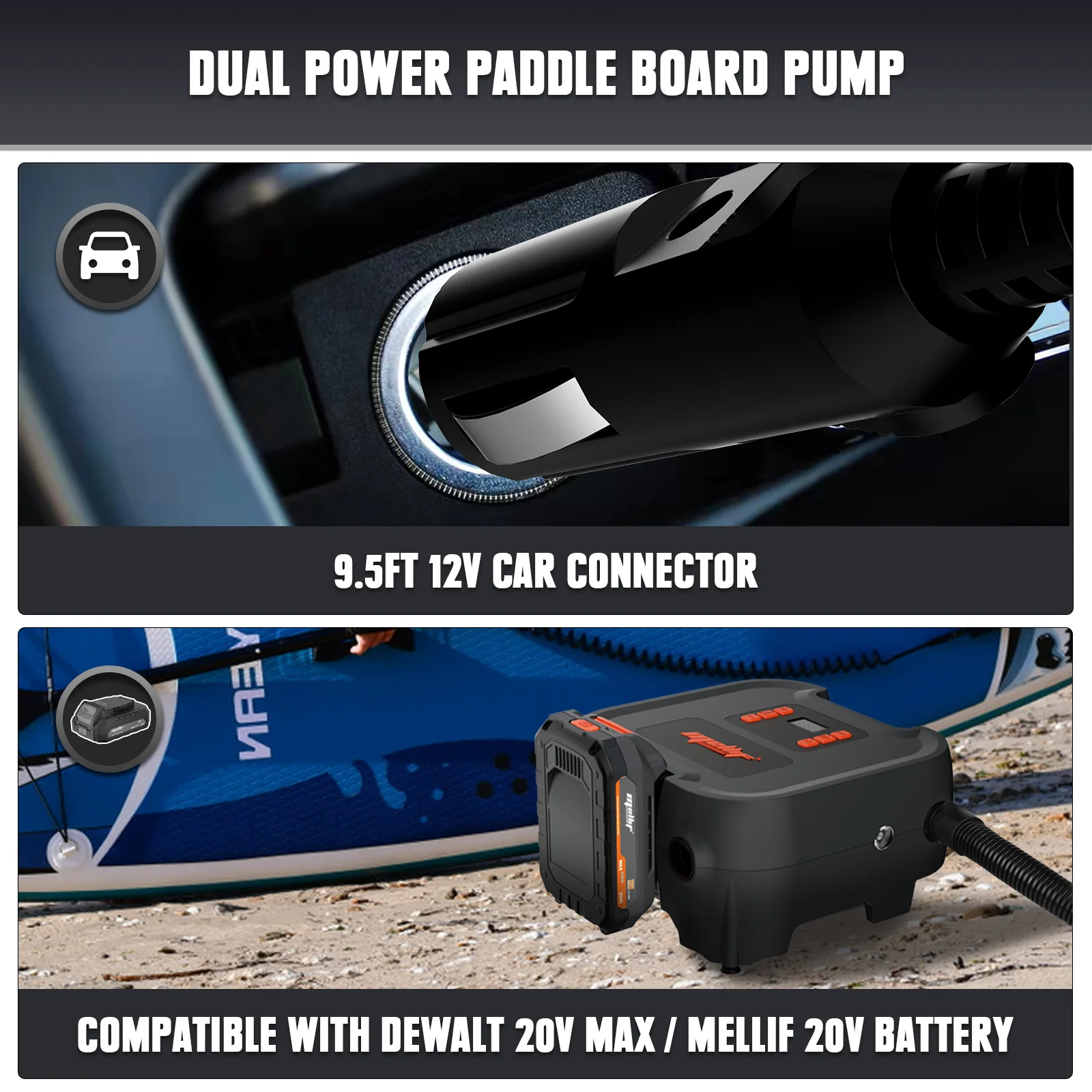 Cordless Paddle Board Pump for Dewalt 20V MAX Battery (No Battery), 20PSI Electric SUP Pump Air Pump