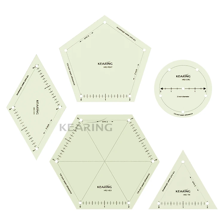 2 inch hexagon pentagon triangle diamond circular hot hem ruler Patchwork quilting heat resistant hot ironing ruler sets