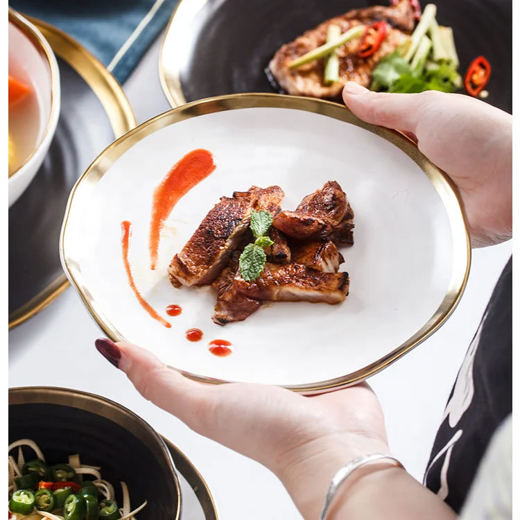 USA Luxury Ukrain Matt Black Cooking Dinnerware Set Ceramic Plate