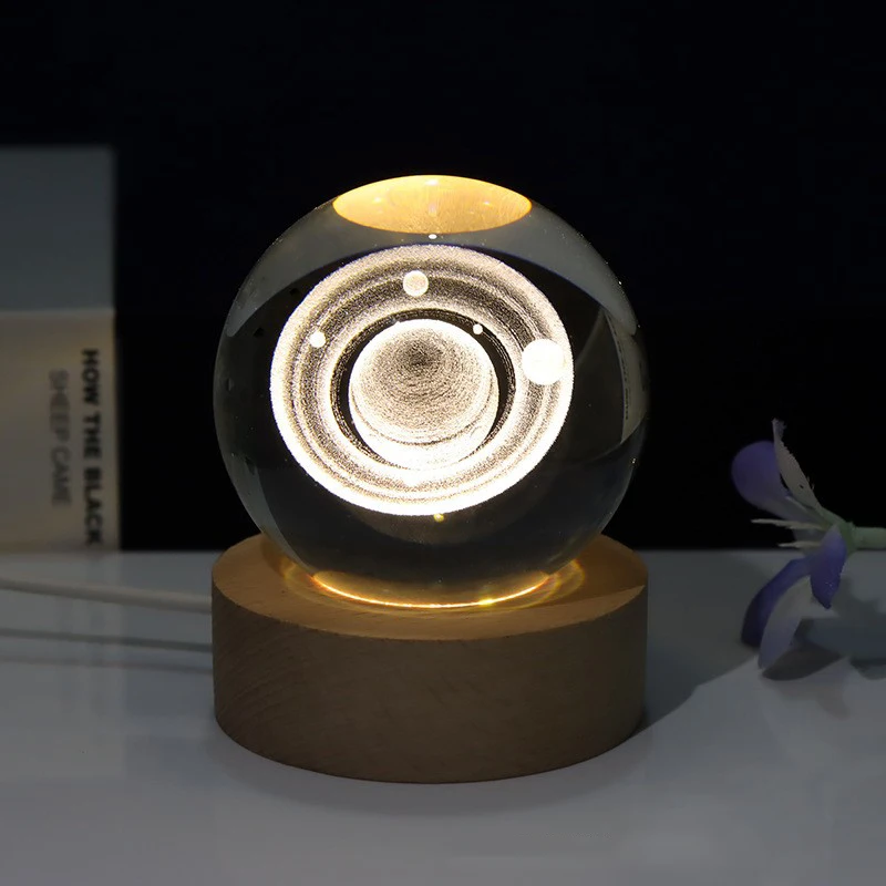 Night Light Led Crystal Ball  3d Moon Planet Table Lamp For Home Table Lamp Party Toys For Kids Adult Xmas Gifts