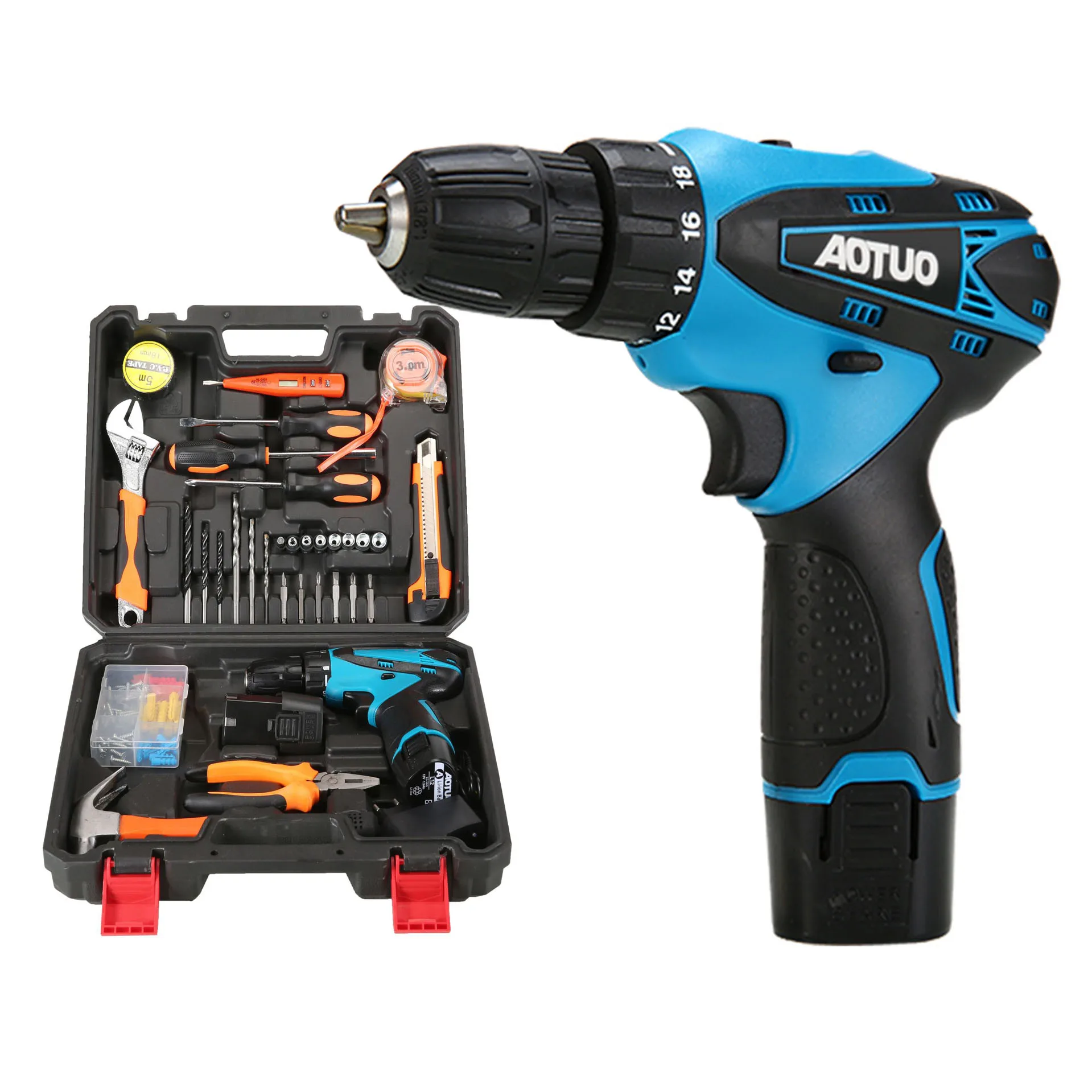 12V New Portable Cordless Drill Power Tool Set Wireless Battery Impact Drills Rechargeable Home Electric Torque Screwdriver Kits