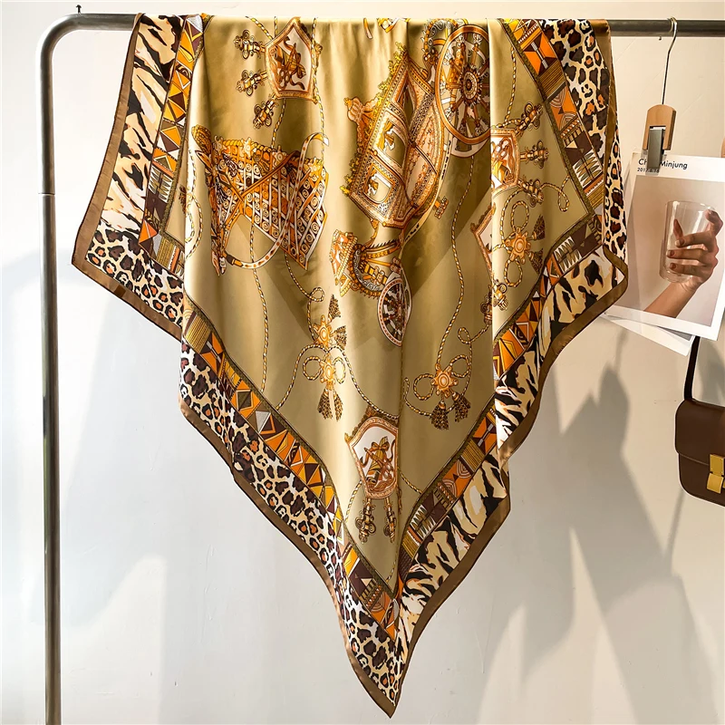 Customized Large Square Satin Scarf For Women Silk Feeling Scarves Beach Shawls Muslim Hijab Wraps Stoles Female Foulard