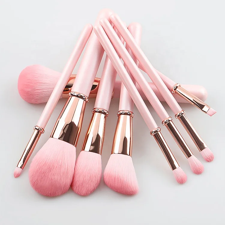 9 Matte Pink Diamond-encrusted Make up Tools High End Diamond Private Label Brushes Makeup Brush Set