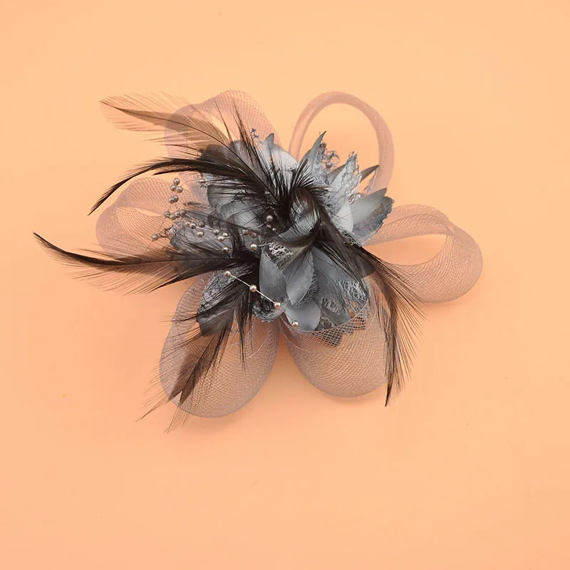 Retro Elegant Elastic Mesh Fascinator Multicolour Feather Broach Flower Clip  Wedding Accessories With Headband Girl clip