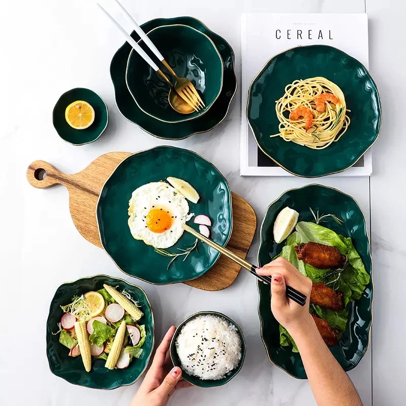 Wholesale Custom Logo Large soup noodle salad bowl fish plate Light Luxury Style Ceramic Dishes And Bowl Tableware Set