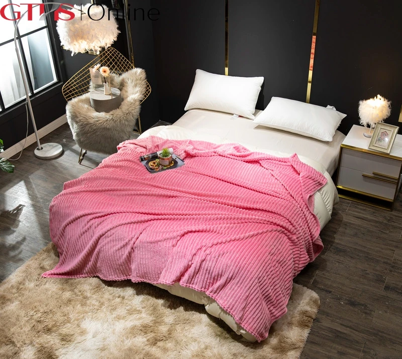 Top Ranking Multifunction Custom Hot Sale High Quality Striped Milk Flannel Blanket