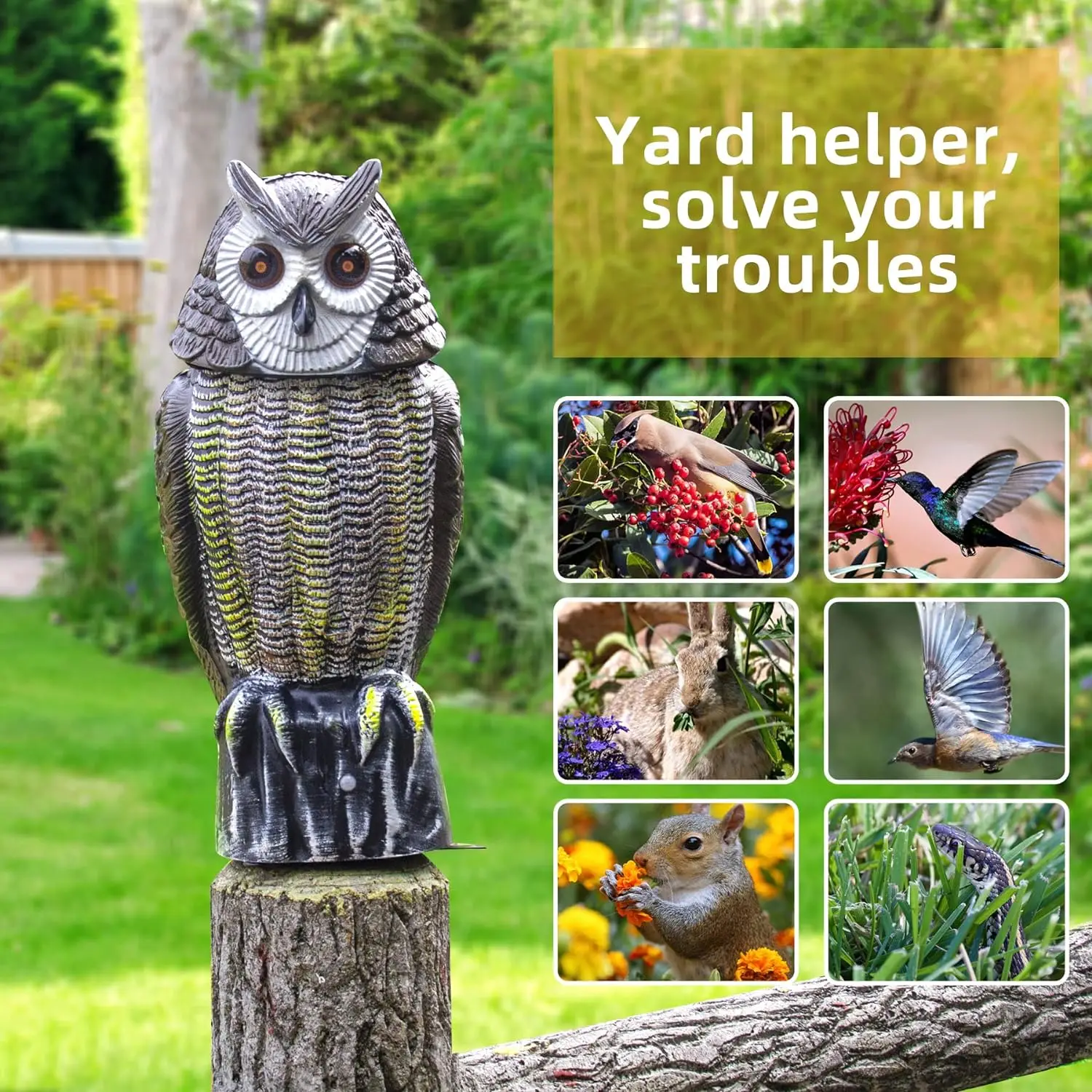 Realistic Sound And Rotating Head Solar Bird Repellent Owl Decoy To Bird Deterrent Devices Outdoor With Flashing Eyes