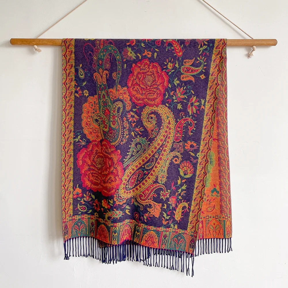 180*65cm Soft Elegant Pashmina Scarves Winter Warm Ponchos Tassel Paisley Embroidered Scarf Cashmere Scarf shawls for women