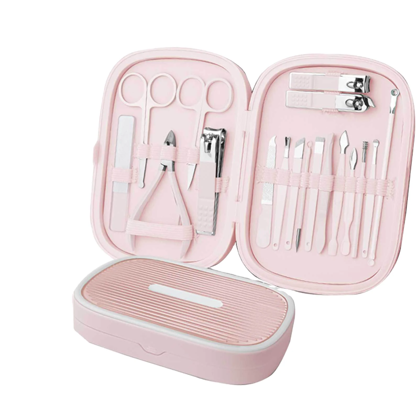 High Quality 18pcs Pink Gift Beauty Care Tools Nail Clipper Care Salon Manicure Pedicure Set with Box for Lady