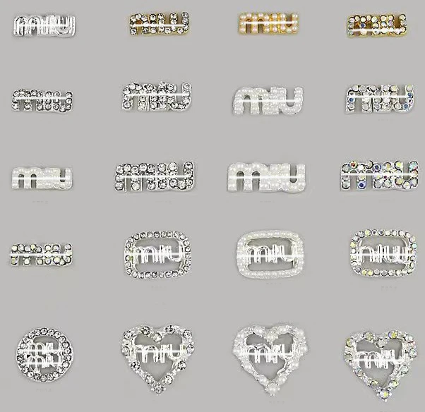 2024 luxury brand LOGO nail charms gold silver full zircon metal pearl nail parts 3D style LOGO nail art