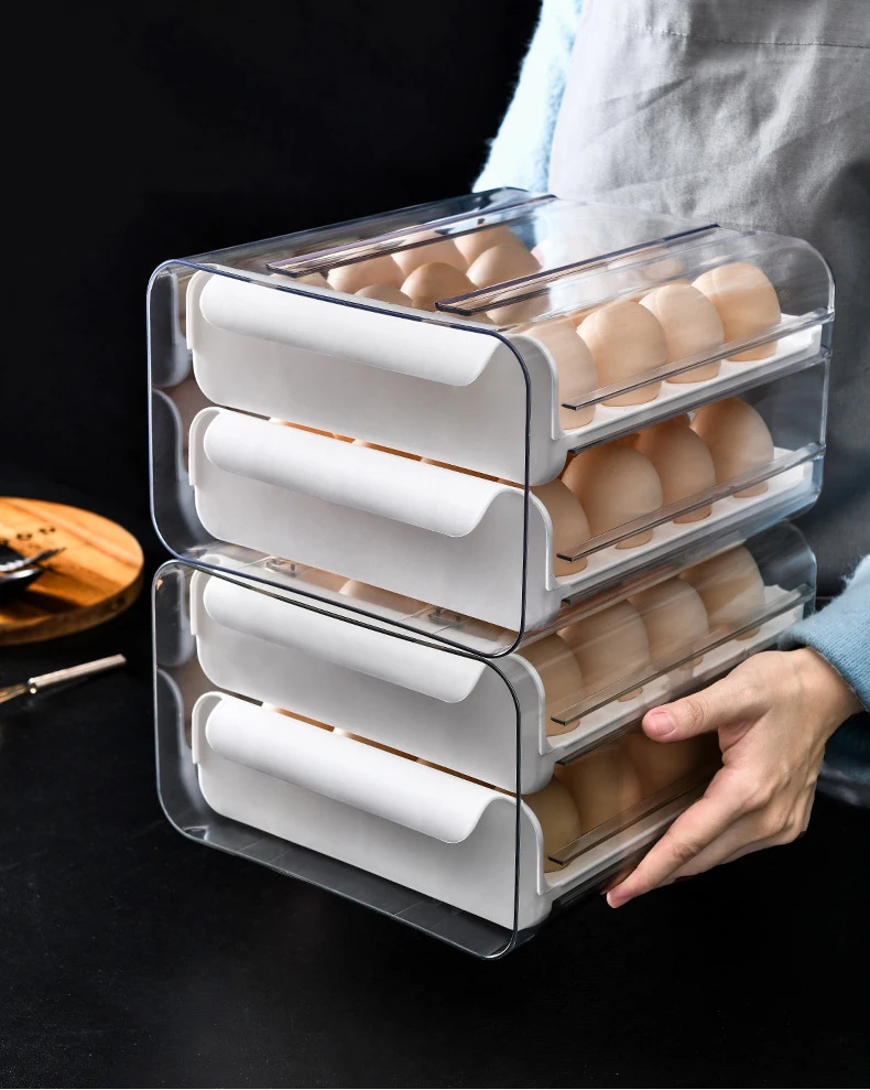 Transparent Refrigerator Egg Holder Kitchen Stackable Egg Storage Box Plastic Egg Trays With Lids