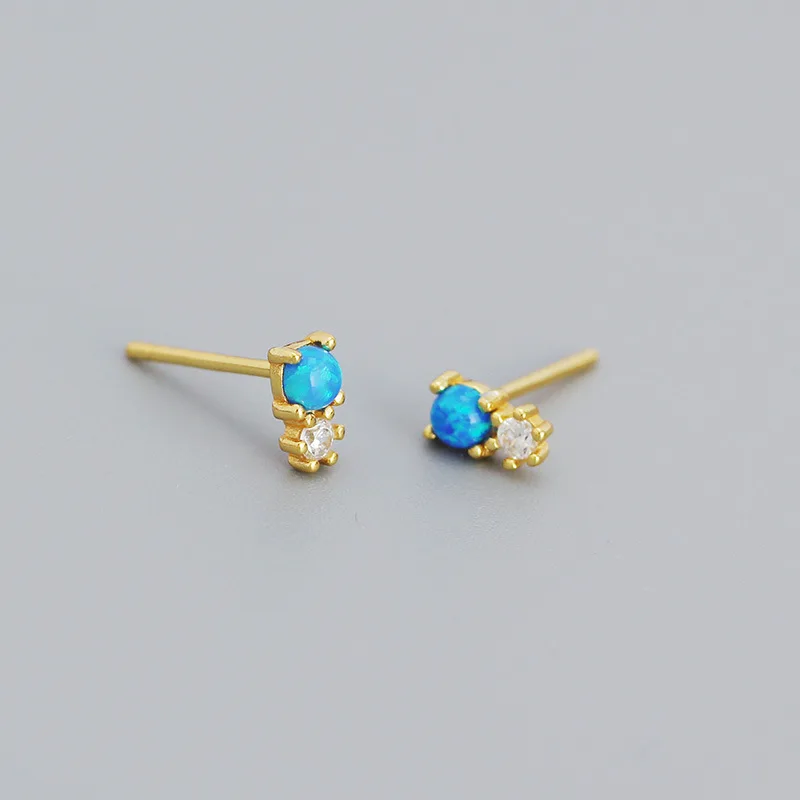 Exquisite Tiny Natural Opal Earrings Vintage Fashion Real Gold Plated S925 Sterling Silver Stone Turquoise Earrings