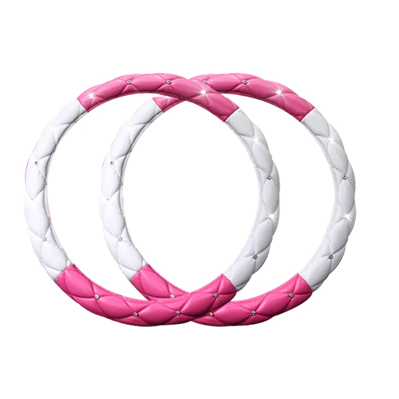
FX-P-036 Hot selling pink leather fashion with diamond leather steering wheel cover 