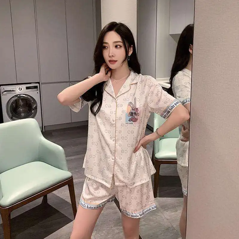 Hot Sale Women Girls Sling Cotton Two Piece Pajamas Plus Size Solid Sleepwear for Summer Pajama Set Shorts Print Pattern Waffle