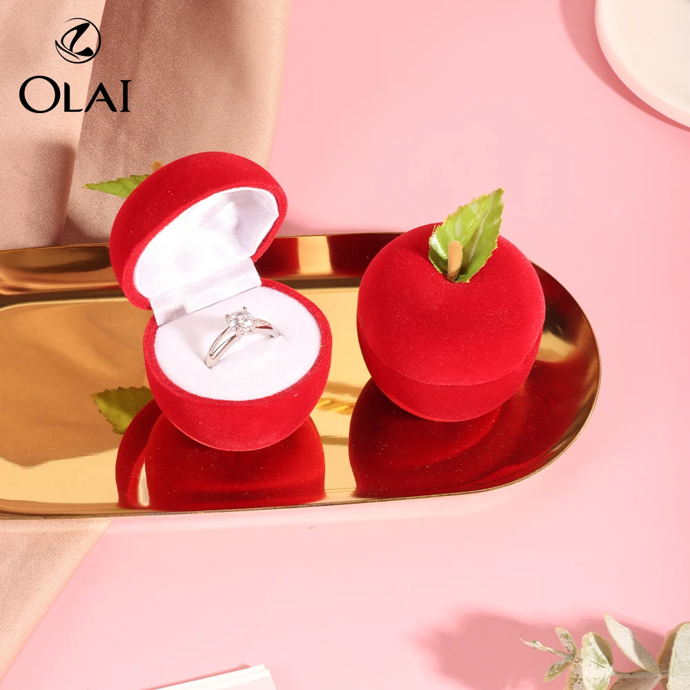 Olai Red Apple Velvet Flocking Stud Pendant Ring Box Flocking Gift Jewelry Storage Box