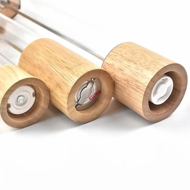 Large Size Acrylic Salt and Pepper Grinder Set, Manual Salt and Pepper Mills- Wooden Shakers with Adjustable Ceramic Core