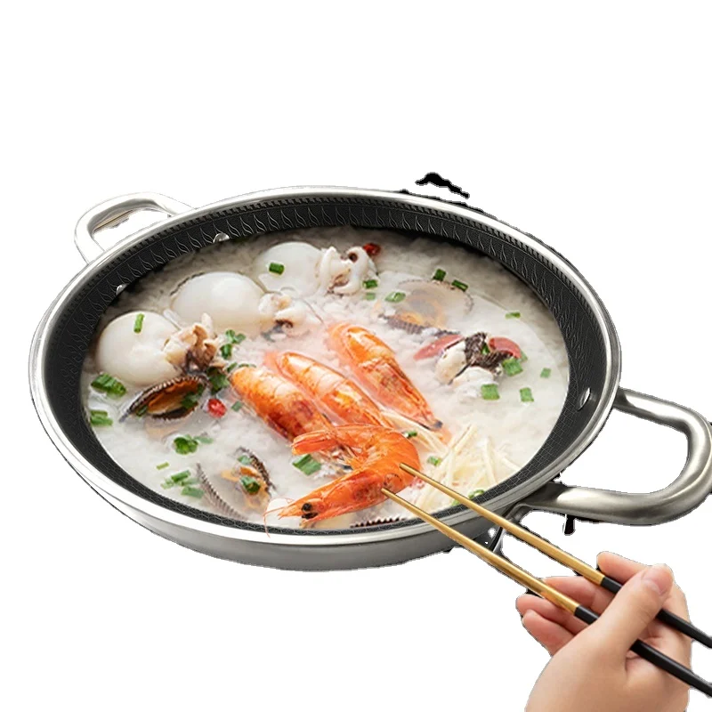 304 stainless steel frying pan 32cm Honeycomb Nonstick wok with double ears steel China Wok