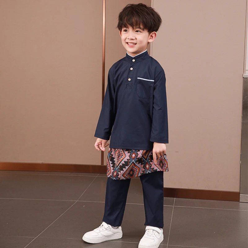 Hot Sale Middle Eastern Islamic Teen Boys 12yrs muslim Baju Melayu With Pocket
