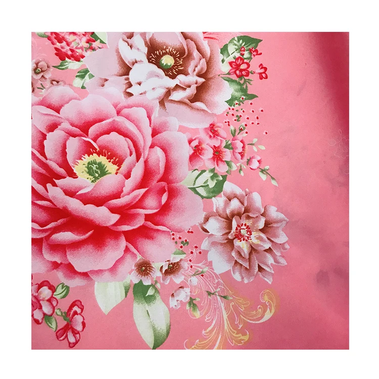 Custom big flower pink 100% polyester print microfiber fabric for bed sheet